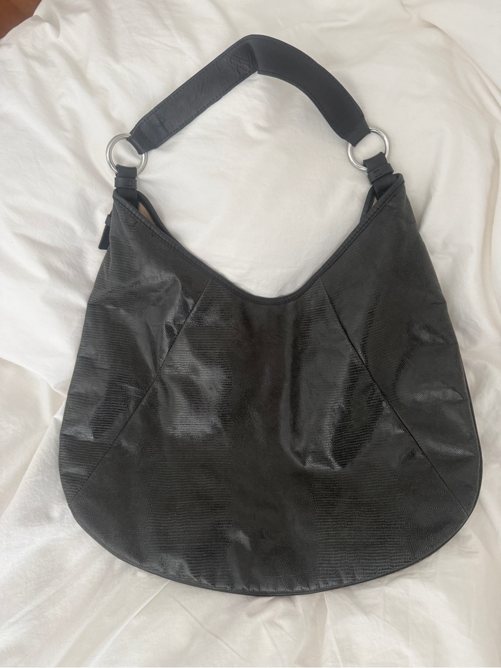 Exotic Banana Republic Lucia Lizard Hobo Large Leather Bag  Black
